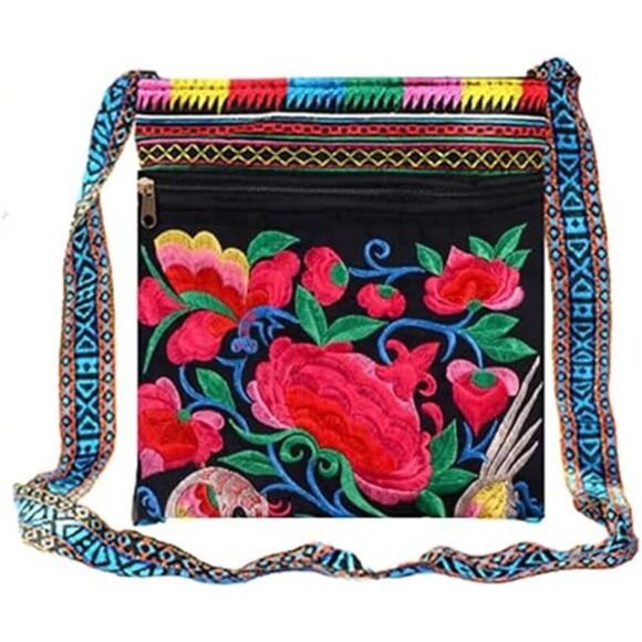 Hobo Crossbody Bag for women, Vintage Ethnic Tribal Embroidered Boho Hippie Tote - Picture 7 of 7